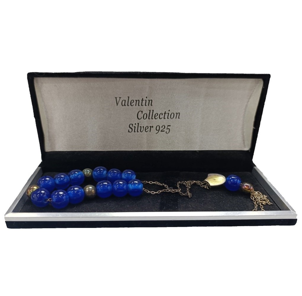 Κομπολόι Από Ημιπολύτιμους Λίθους & Ασήμι 925 Μπλε