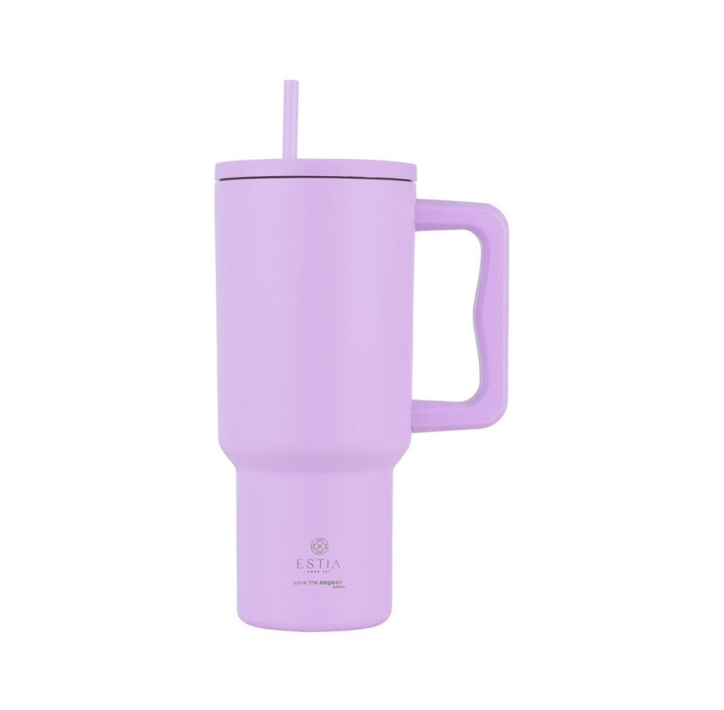Θερμός Estia Straw Tumbler XL Save The Aegean 900ml Lavender Purple